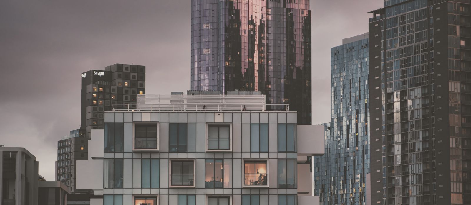 Melbourne city apartment towers at dusk