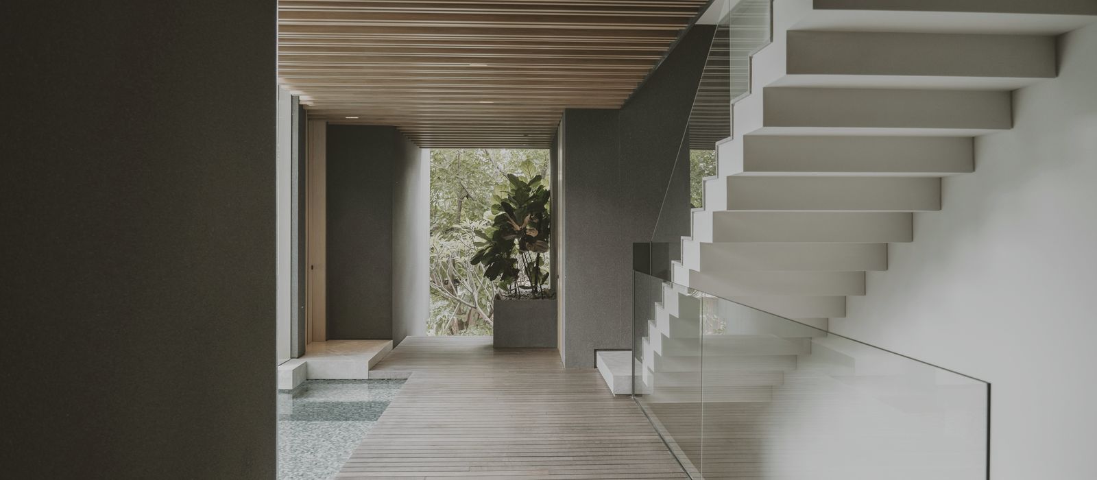 Renovated architectural hallway in an established home